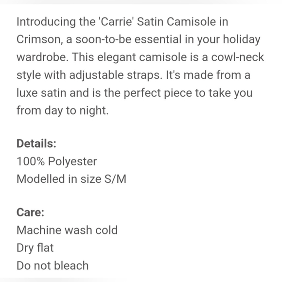 Brunette the Label - 'Carrie' Satin camisole in red, size XS/S. - Picture 4 of 5